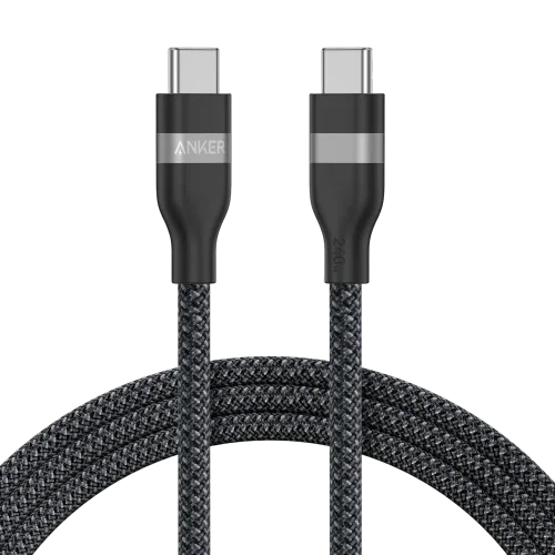 كابل أنكر USB-C إلى USB-C بقوة 240 واط (مضفر معاد تدويره) (1.8 متر/6 قدم) - أسود