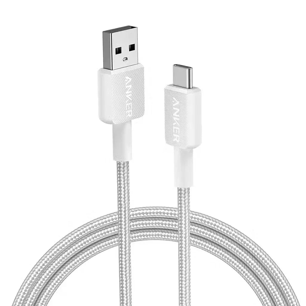 كابل Anker 322 مضفر من USB-A إلى USB-C (1.8 متر/6 قدم) - أبيض