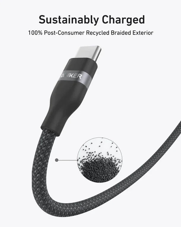 كابل أنكر USB-C إلى USB-C بقوة 240 واط (مضفر معاد تدويره) (1.8 متر/6 قدم) - أسود
