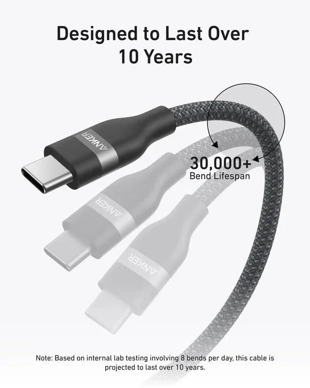 كابل أنكر USB-C إلى USB-C بقوة 240 واط (مضفر معاد تدويره) (1.8 متر/6 قدم) - أسود