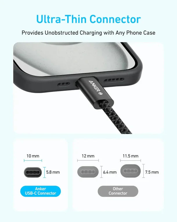 كيبل أنكر زولو USB-C إلى USB-C بقوة 240 واط (0.9 متر/3 قدم) - أسود
