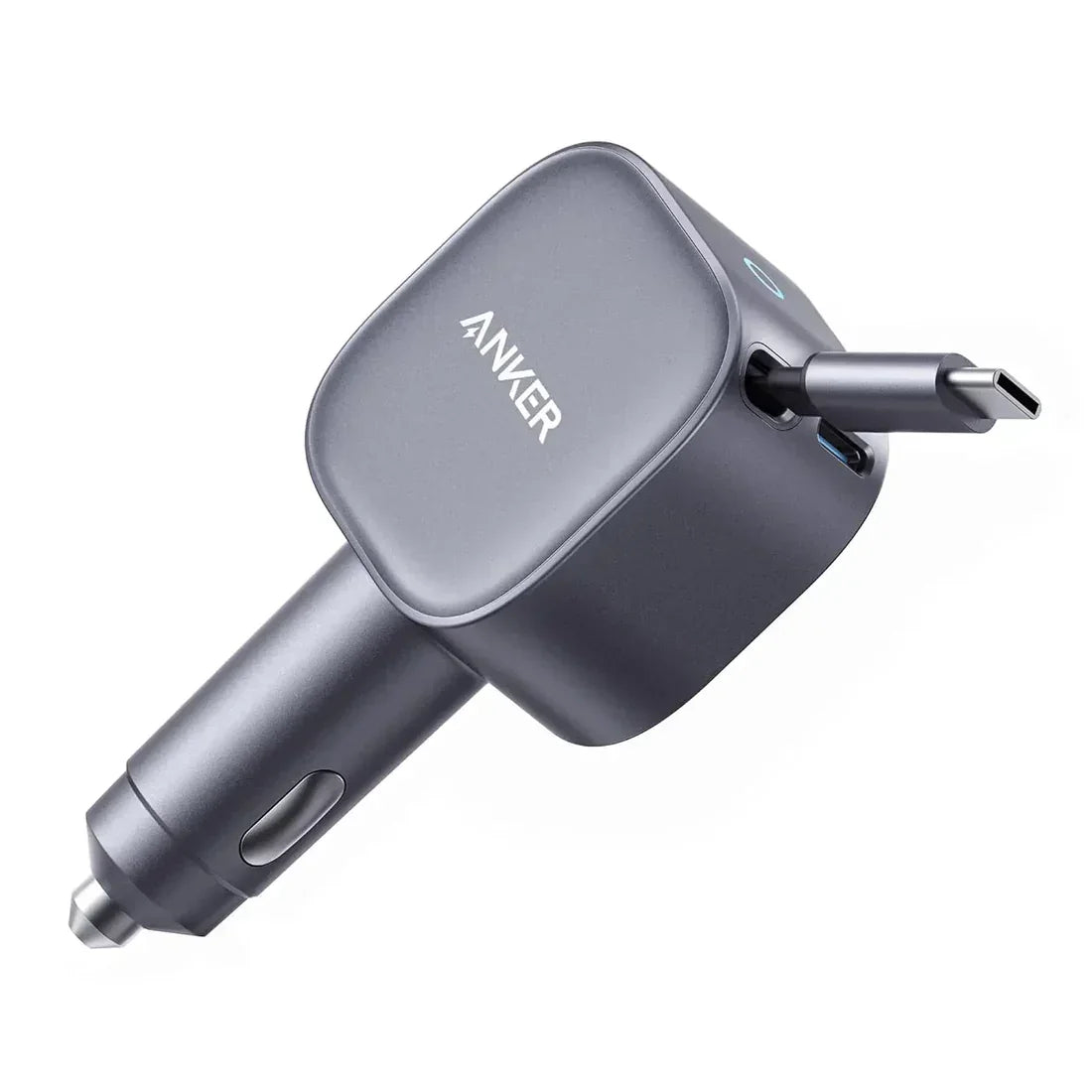 شاحن سيارة Anker USB-C (75 واط كحد أقصى مع كابل مدمج قابل للسحب) - فضي