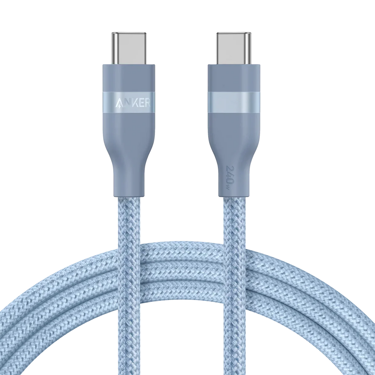 كابل Anker USB-C إلى USB-C 240 واط (مضفر معاد التدوير) (1.8 متر/6 قدم) - أزرق