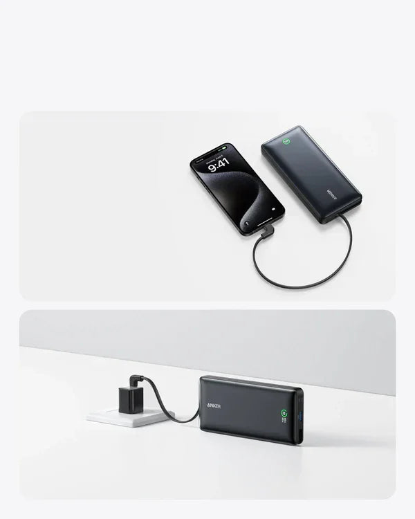أنكر نانو باور بانك 20K، 30 واط، كابل USB-C مدمج - أسود