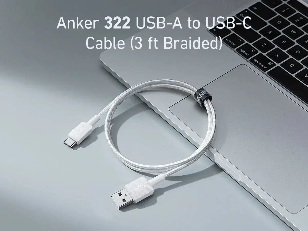 كابل Anker 322 مضفر من USB-A إلى USB-C (1.8 متر/6 قدم) - أبيض