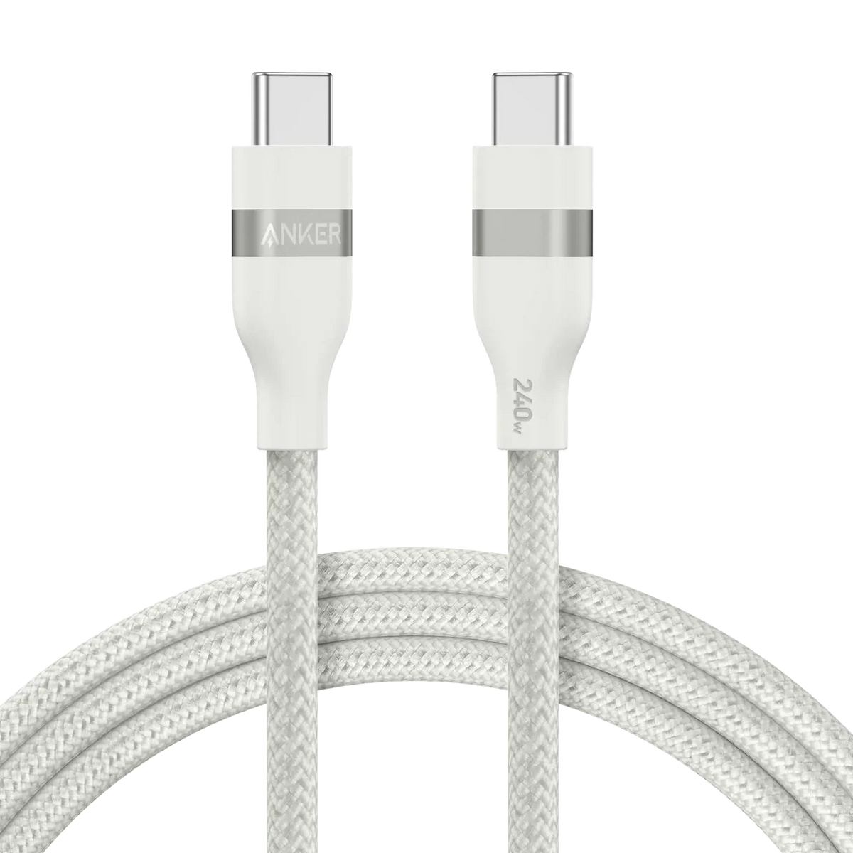 كابل Anker USB-C إلى USB-C بقوة 240 واط (مضفر معاد التدوير) (0.9 متر/3 قدم) - أبيض