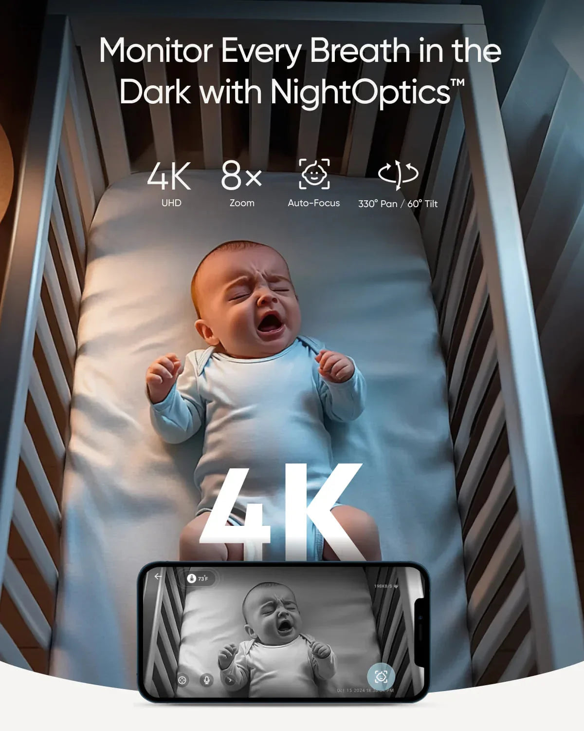 جهاز مراقبة الأطفال اللاسلكي يوفي E21 بدقة 4K - أبيض