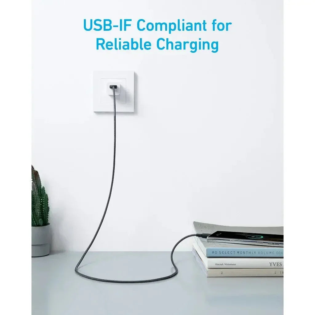 Anker 322 كابل USB-A إلى USB-C مضفّر (0.9 متر/3 قدم) - أبيض