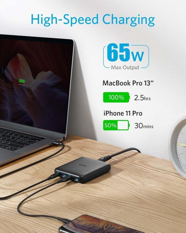 Anker PowerPort PD+ 4 -Black Fabric 65W (45W PIQ3)