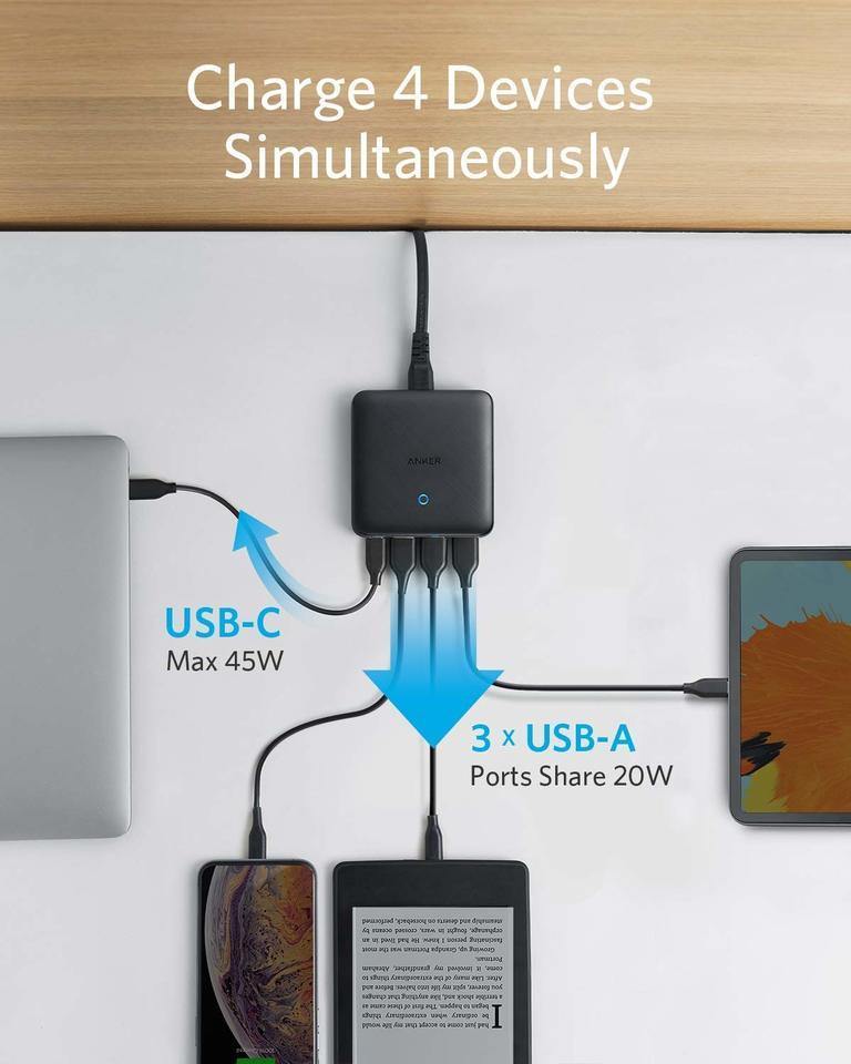 Anker PowerPort PD+ 4 -Black Fabric 65W (45W PIQ3)