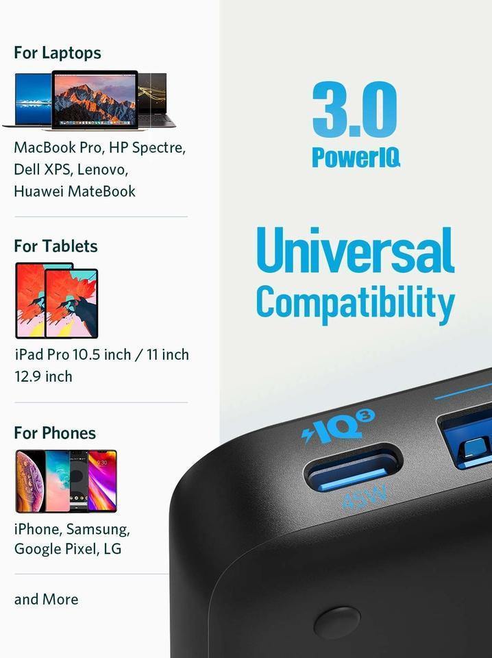 Anker PowerPort PD+ 4 -Black Fabric 65W (45W PIQ3)