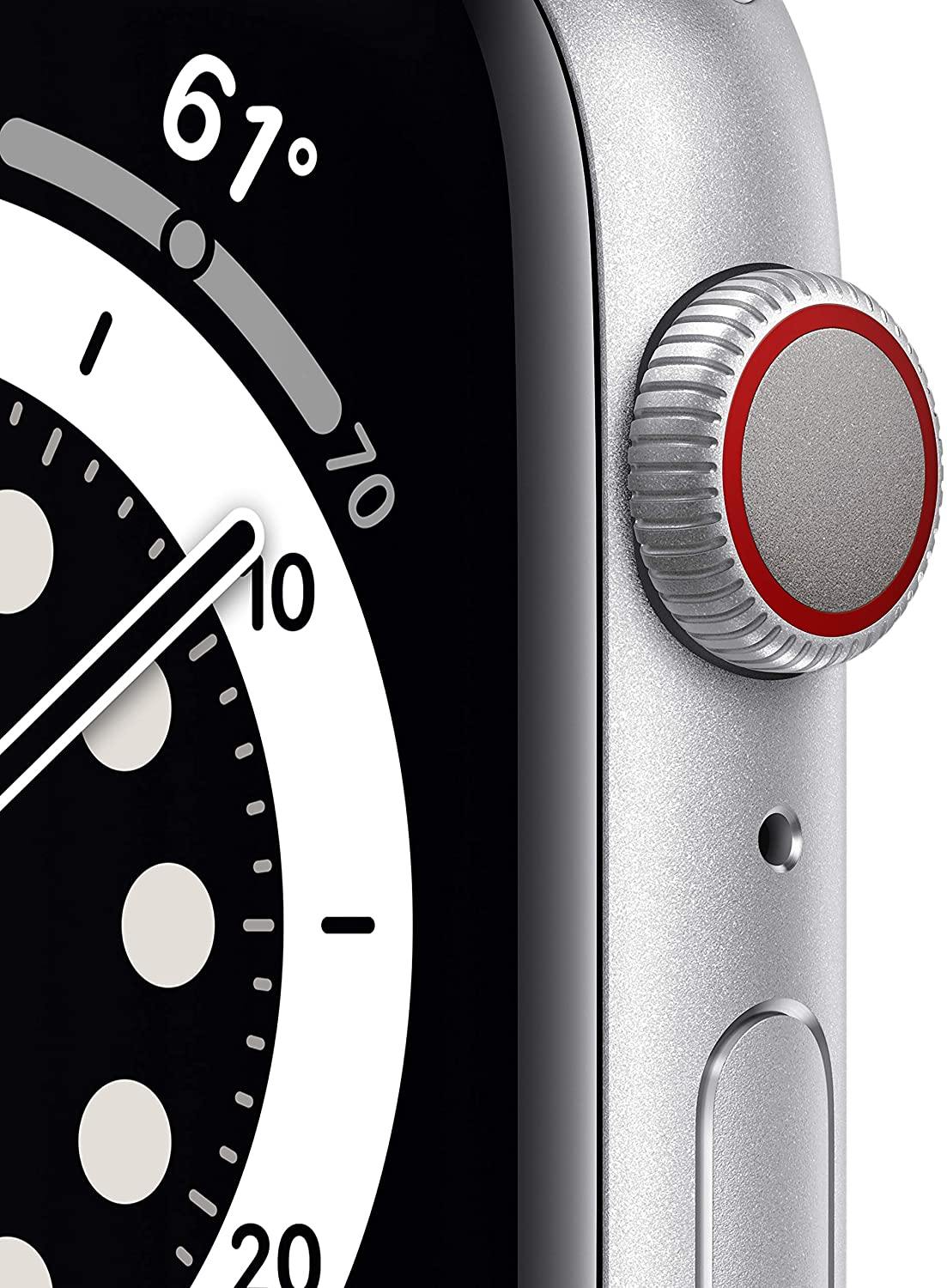Apple Watch Series 6 GPS + Cellular 44mm Silver Aluminum Case with White Sport Band - the1kw