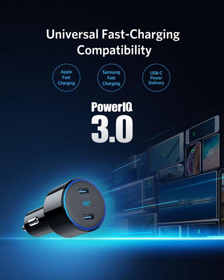 Anker PowerDrive+ III Duo - أسود 48 واط و PiQ 3