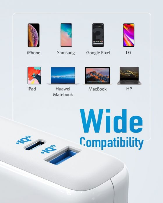 Anker - PowerPort Atom III 45W PD (Type-C) + 15W PIQ2.0 (USB-A) 60W Wall Charger - Anker Kuwait