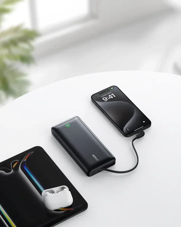 أنكر نانو باور بانك 20K، 30 واط، كابل USB-C مدمج - أسود