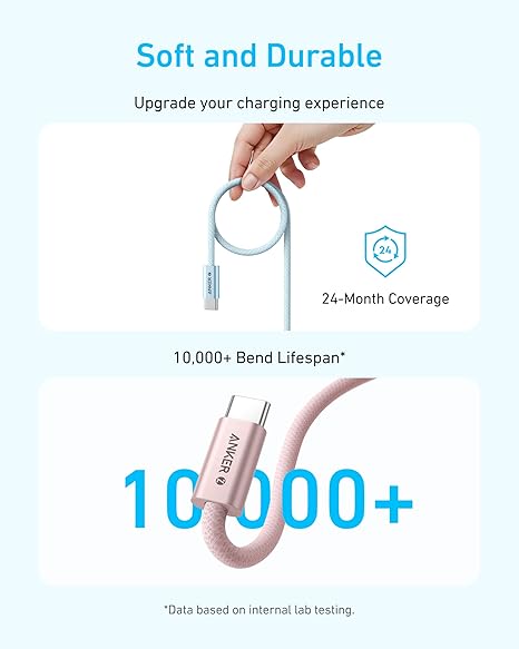 كابل أنكر زولو USB-C إلى USB-C بقوة 240 واط (1.8 متر/6 قدم) - أبيض