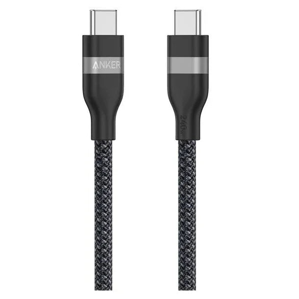 كيبل أنكر USB-C إلى USB-C بقوة 240 واط مجدول معاد التدوير 0.9 متر/3 قدم - أسود