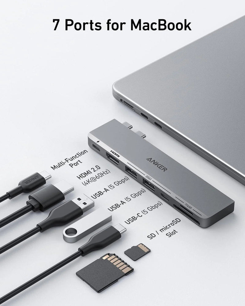 Anker 547 USB-C Hub (7-in-2, for MacBook) - Silver - Anker Kuwait