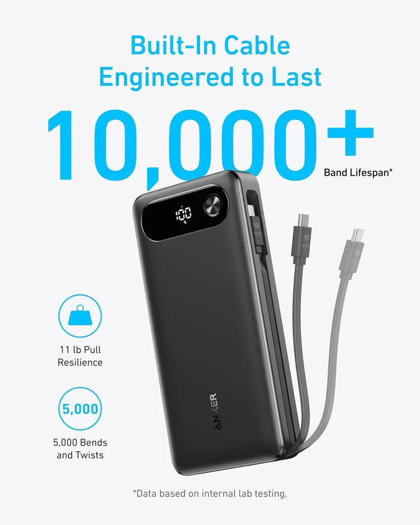 Anker PowerCore باور بانك (20K، 87 واط، كابل USB-C مدمج) - أسود