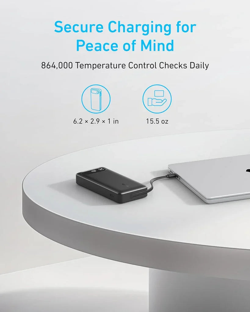 Anker PowerCore باور بانك (20K، 87 واط، كابل USB-C مدمج) - أسود