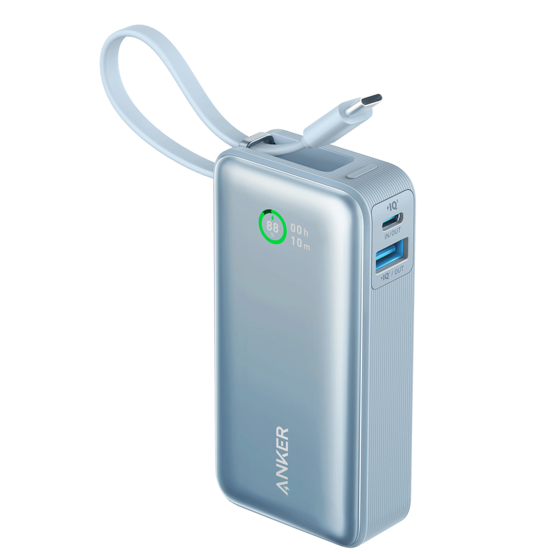 Anker Nano Power Bank (30W, Built-In USB-C Cable) 10000 -Blue - Anker Kuwait