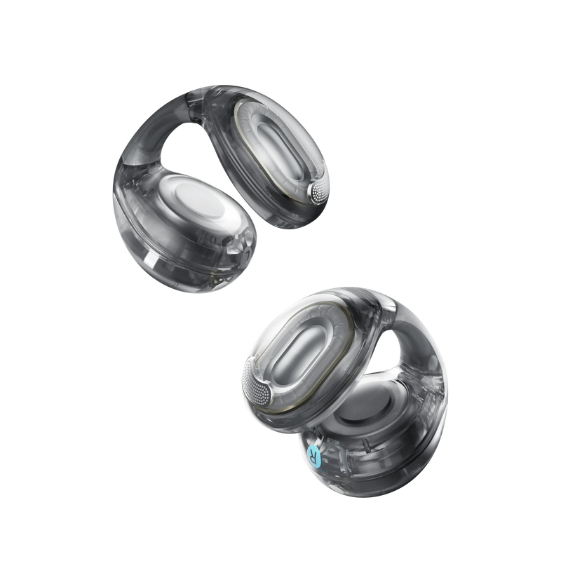 Pair of gray wireless earbuds