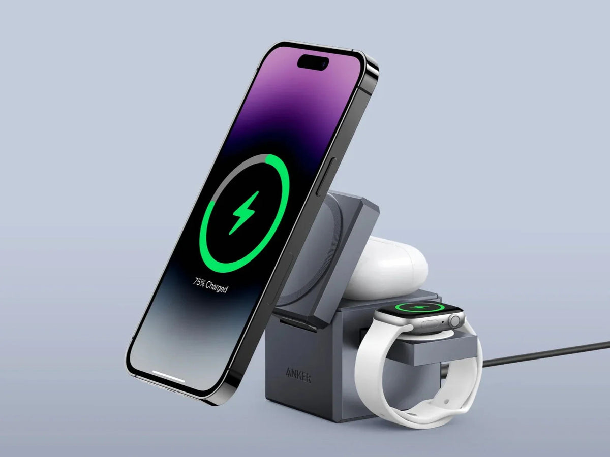شاحن Anker المكعب 3 في 1 بتقنية MagSafe - رمادي