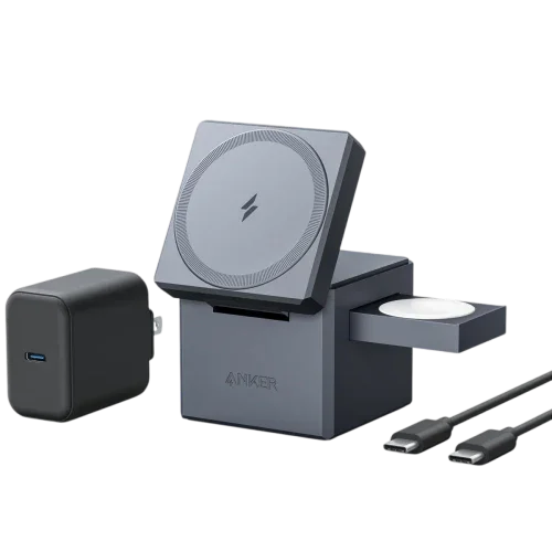 شاحن Anker المكعب 3 في 1 بتقنية MagSafe - رمادي