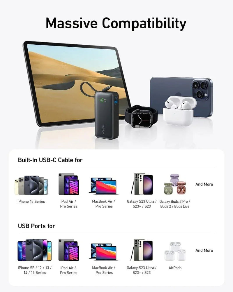 Anker Nano Power Bank (30W, Built-In USB-C Cable) 10000 PD -Black - Anker Kuwait