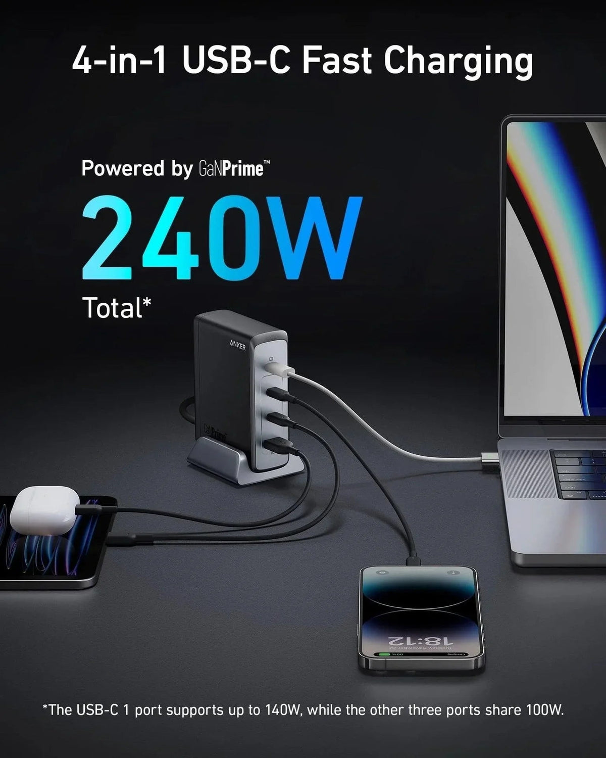 Anker 749 Prime 240W GaN Desktop Charger (4 Ports) -Black - Anker Kuwait