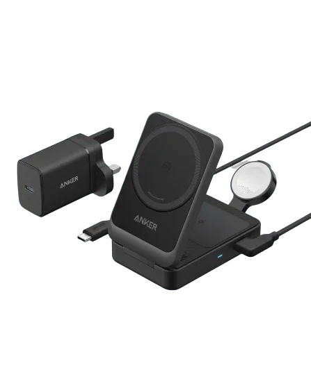 Anker MagGo Wireless Charging Station (15W, Foldable 3-in-1) -Black - Anker Kuwait