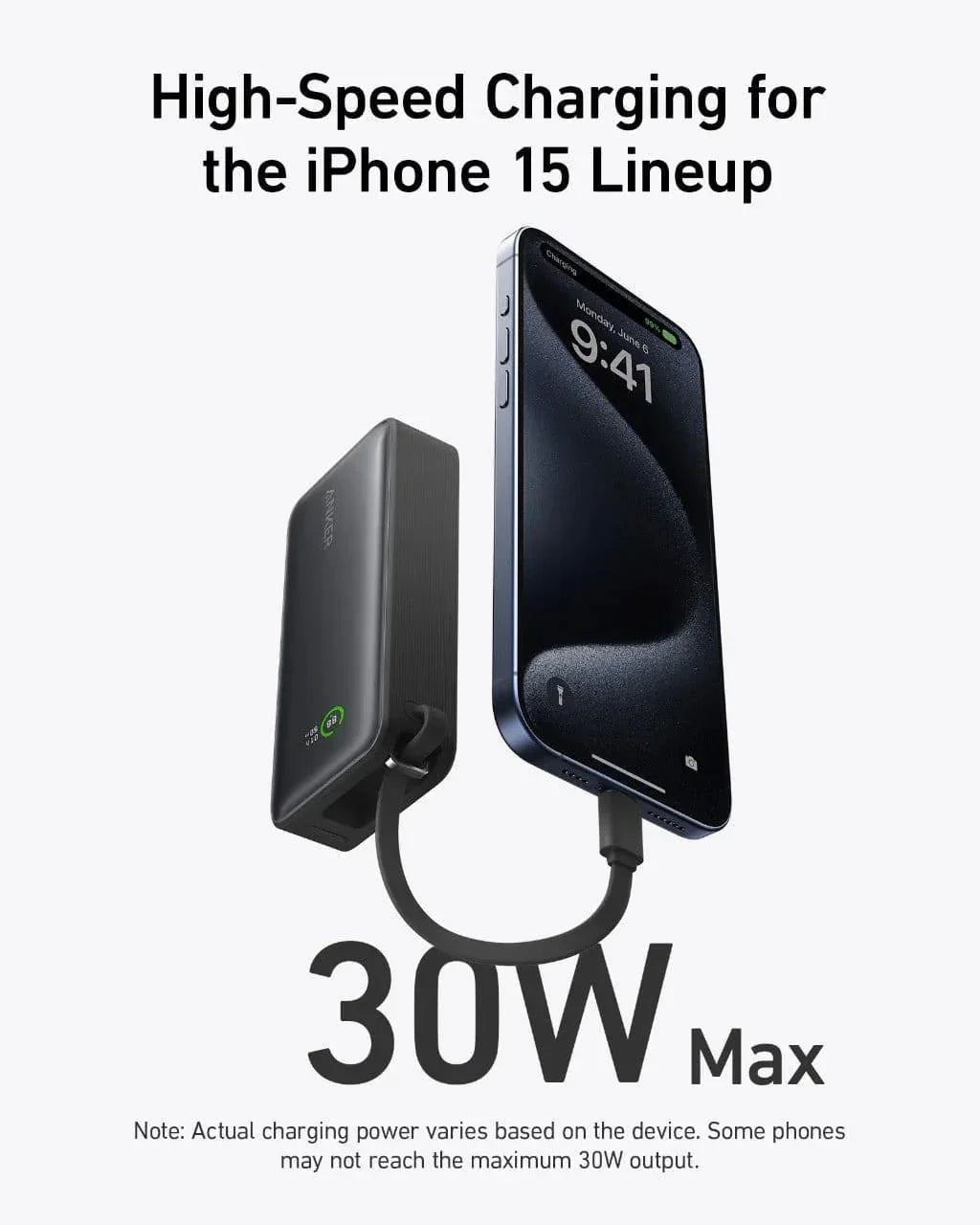 Anker Nano Power Bank (30W, Built-In USB-C Cable) 10000 PD -Black - Anker Kuwait