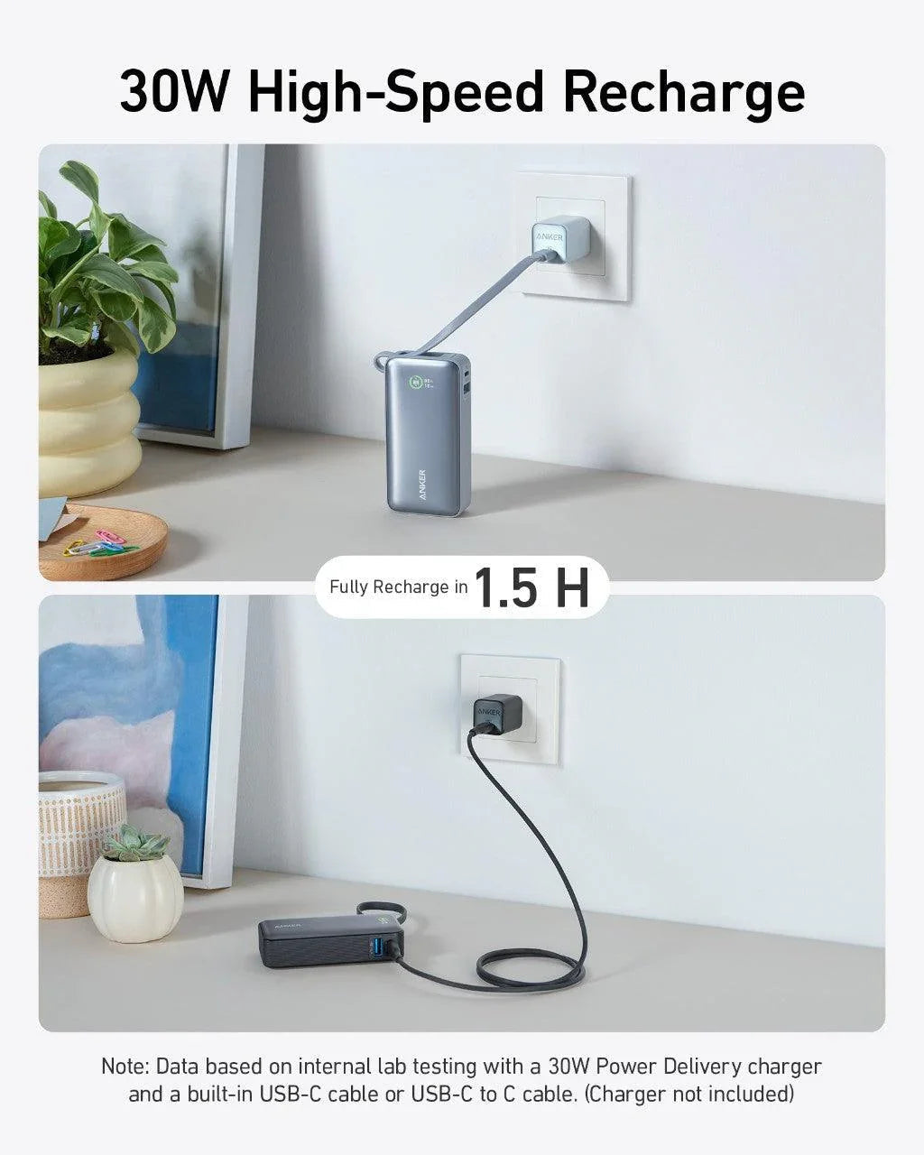 Anker Nano Power Bank (30W, Built-In USB-C Cable) 10000 -Blue - Anker Kuwait