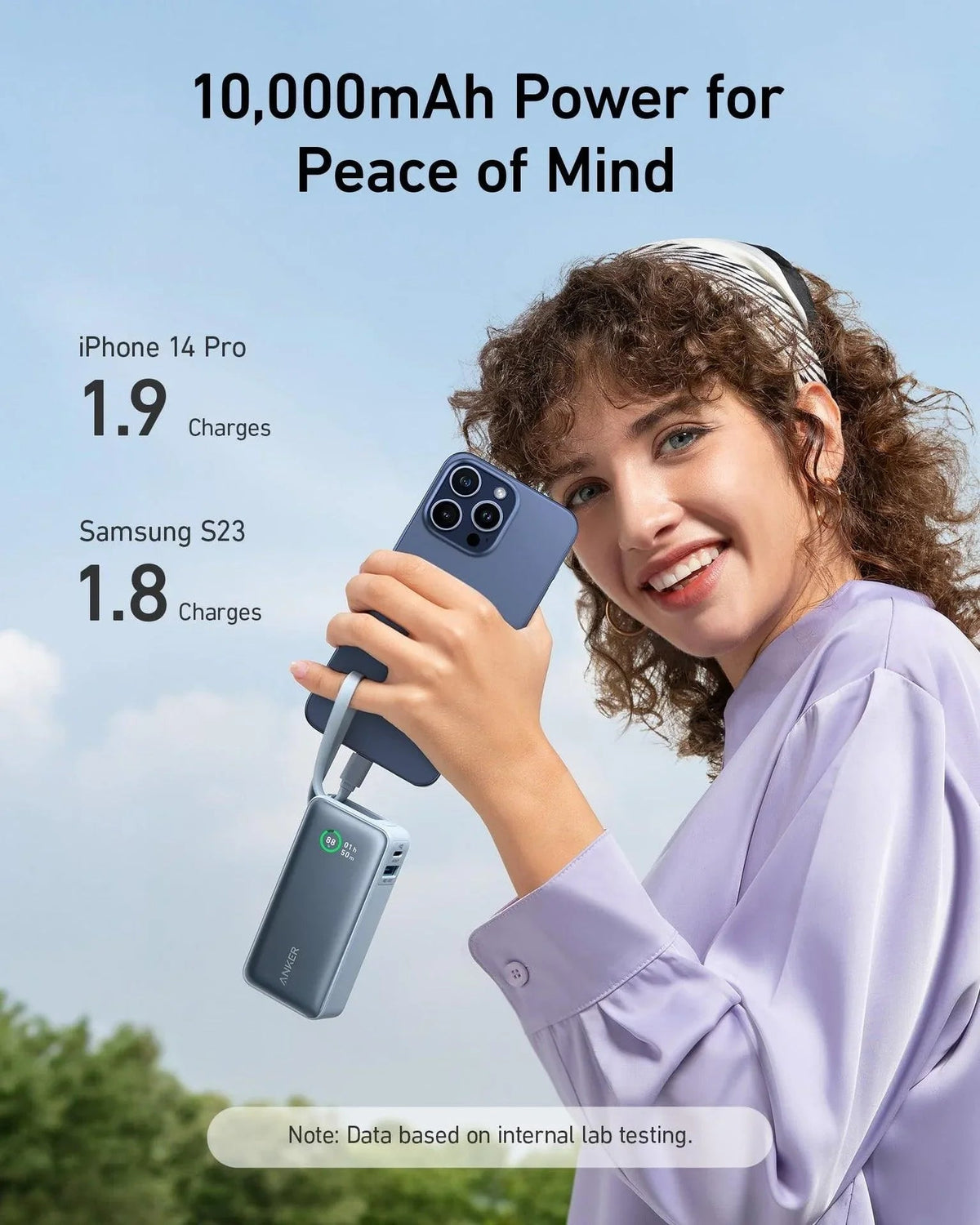 Anker Nano Power Bank (30W, Built-In USB-C Cable) 10000 -Blue - Anker Kuwait