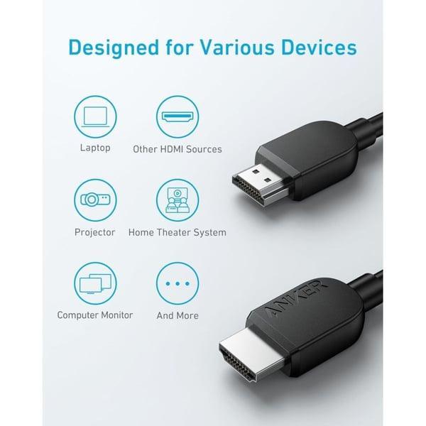 Anker HDMI 2.1 Cable (1.8m/6ft) 8K -Black - Anker Kuwait
