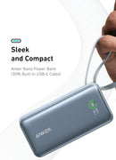 Anker Nano Power Bank (30W, Built-In USB-C Cable) 10000 -Blue - Anker Kuwait