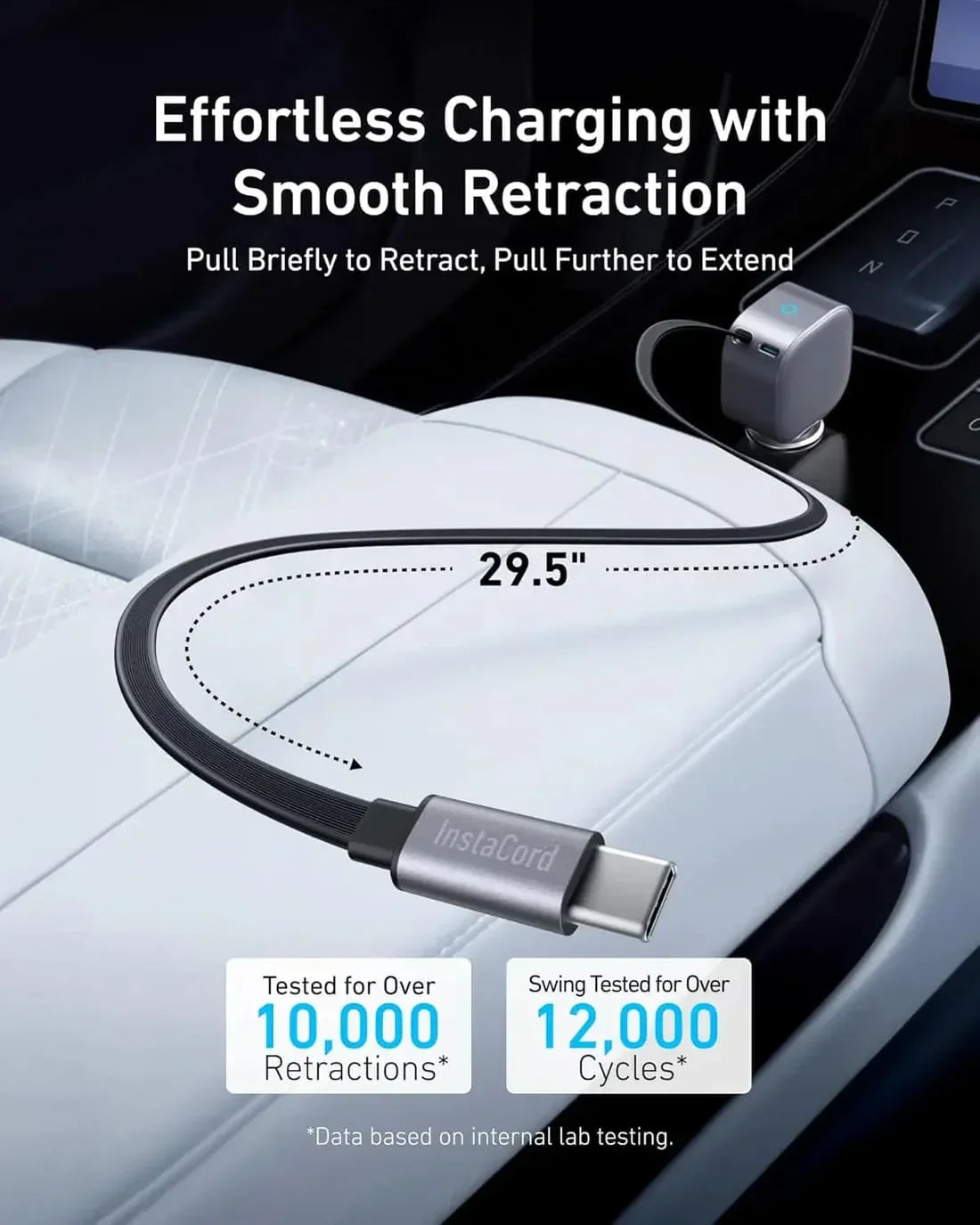 شاحن سيارة Anker USB-C (75 واط كحد أقصى مع كابل مدمج قابل للسحب) - فضي