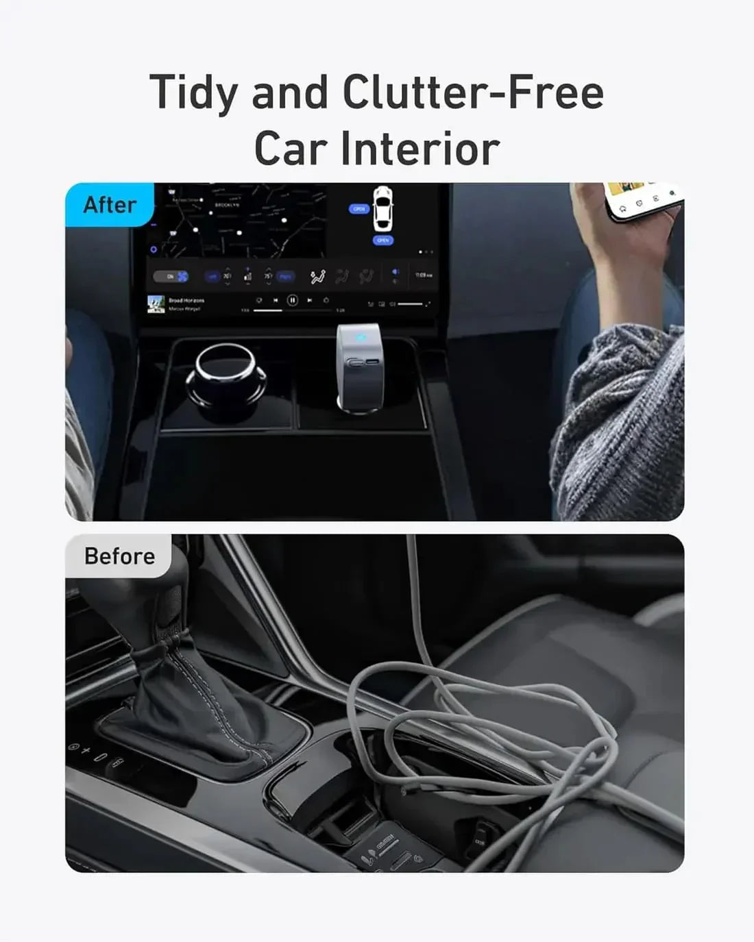 شاحن سيارة Anker USB-C (75 واط كحد أقصى مع كابل مدمج قابل للسحب) - فضي