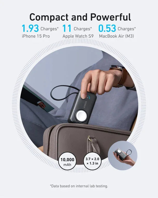 باور بانك أنكر ماج جو (10 آلاف مللي أمبير، 35 واط، لساعة أبل، مع منفذ USB-C مدمج) - أسود