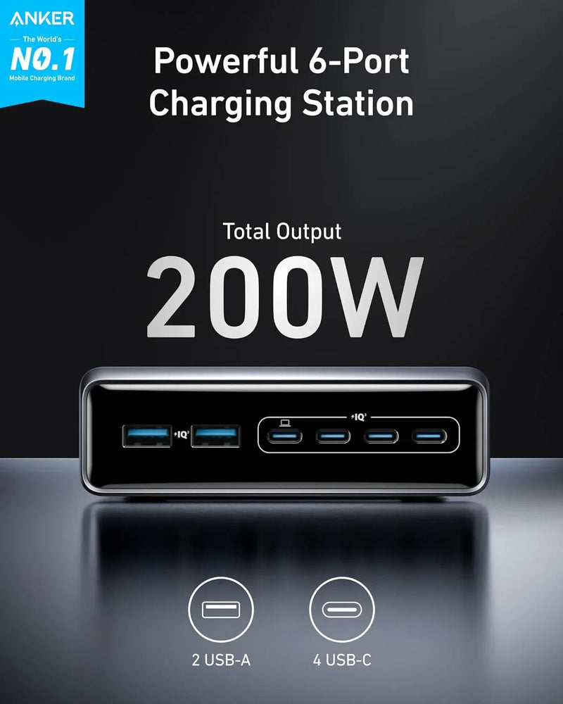 Anker Prime Charger 200W, 6 Ports, GaN -Silver