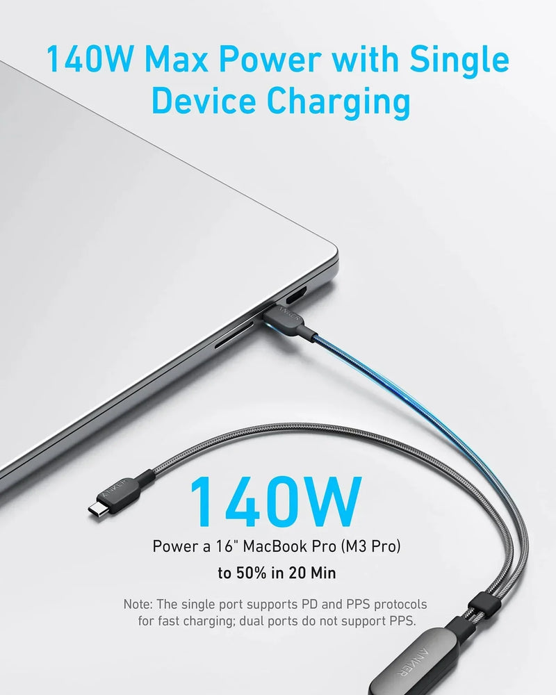 Anker 2-in-1 USB-C to USB-C Cable (4 ft, 140W) -Black