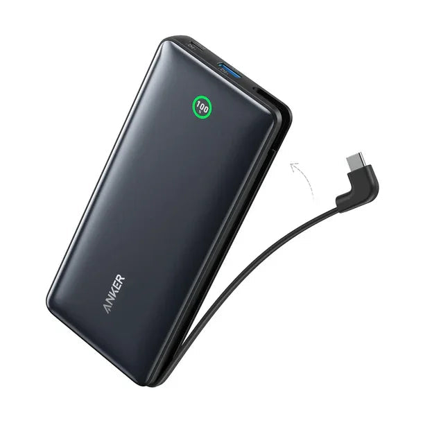 أنكر نانو باور بانك 20K، 30 واط، كابل USB-C مدمج - أسود