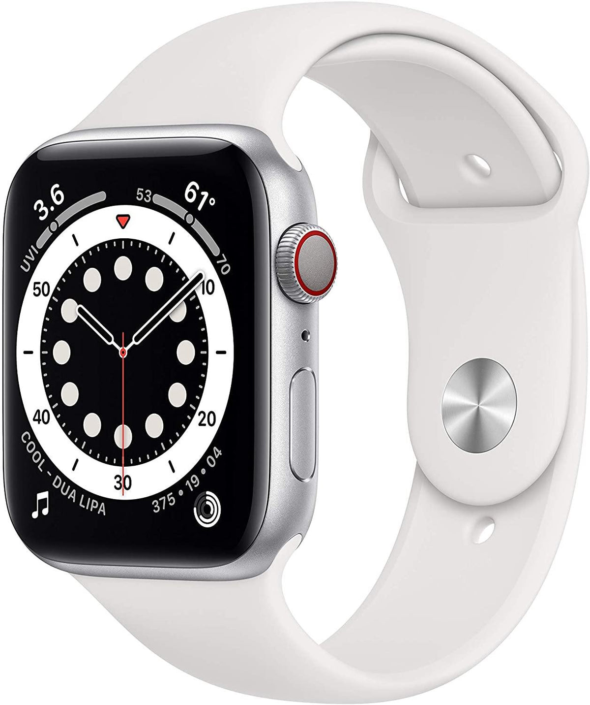 Apple Watch Series 6 GPS + Cellular 44mm Silver Aluminum Case with White Sport Band - the1kw
