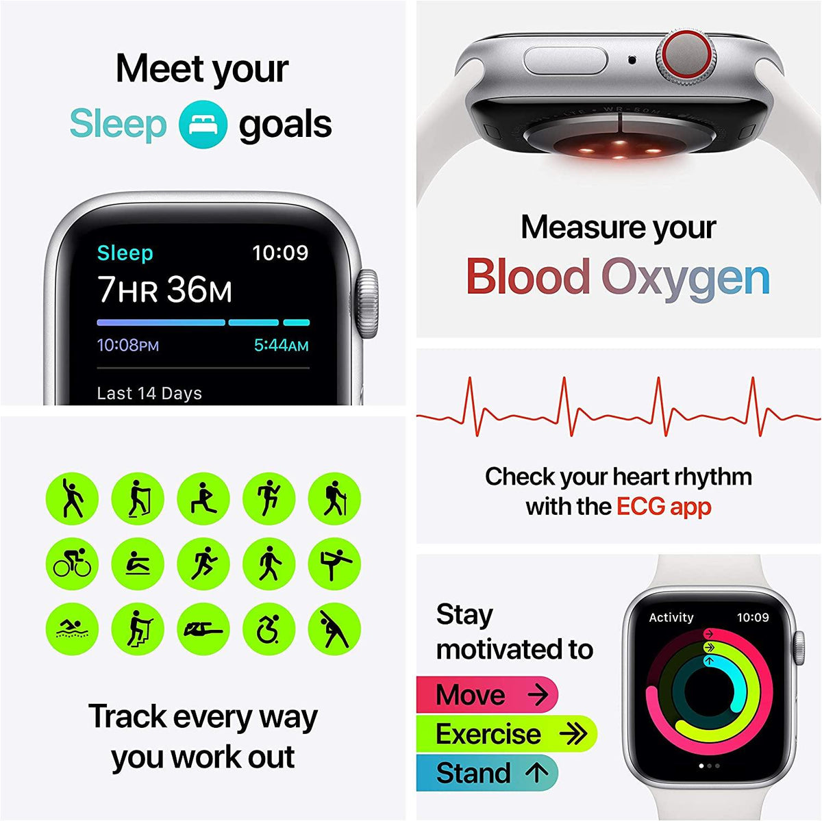 Apple Watch Series 6 GPS + Cellular 44mm Silver Aluminum Case with White Sport Band - the1kw