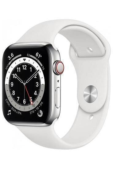 Apple Watch Series 6 GPS+Cellular 44 Mm Silver Stainless Steel Case And White Sports Band - the1kw