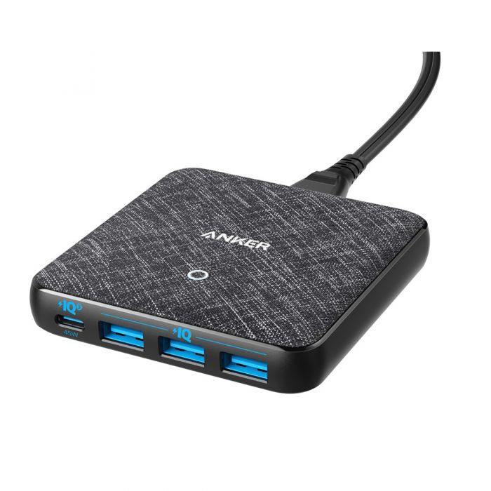 Anker PowerPort PD+ 4 - قماش أسود 65 واط (45 واط PIQ3)