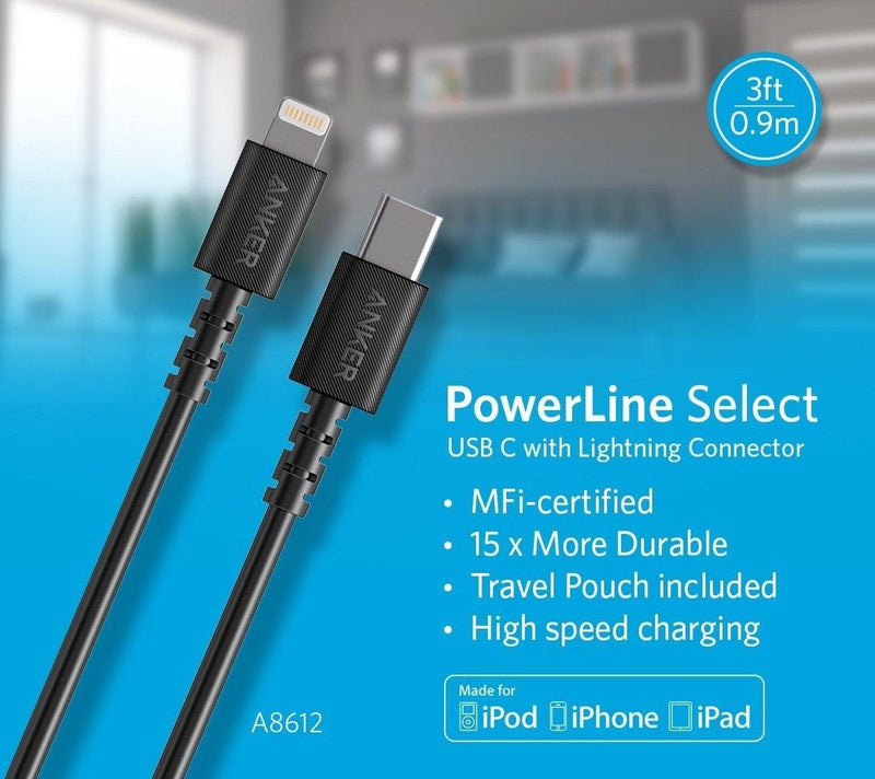 Anker PowerLine Select USB-C to Lightning (90cm/3ft) -Black - Anker Kuwait