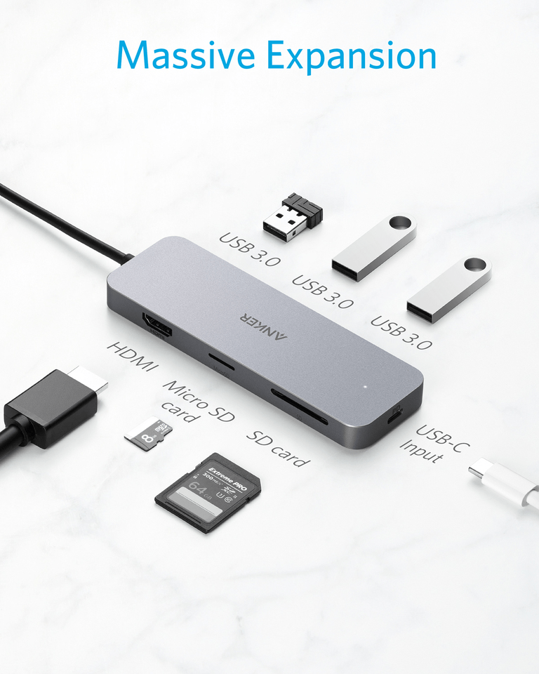 Anker Premium 7-in-1 USB-C Hub -Gray - Anker Kuwait